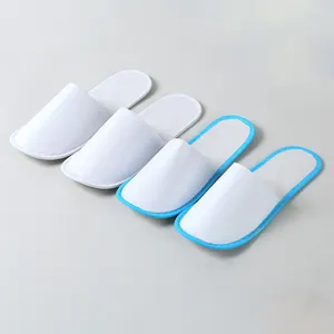 Washable disposable factory made customized fabric white hotel slippers Non woven indoor slipper for hotel home guest