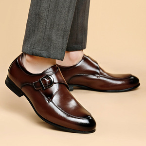 Chaussures habillées en cuir pour hommes à boucle monacale, bout pointu, pour mariage, affaires, formelles, toutes saisons - Product Image 2