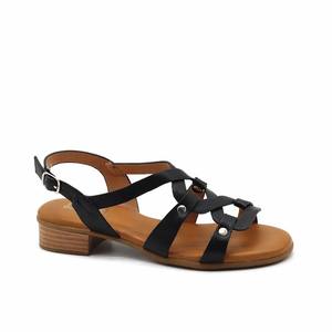 Sandales <span class=keywords><strong>d</strong></span>'été <span class=keywords><strong>d</strong></span>écontractées pour femmes à talon carré bas, avec logo personnalisé OEM, style gladiateur à lanières cloutées et design cage - Product Image 1