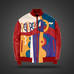 Chaqueta Bomber de Cuero Genuino para Hombre, Ecológica, Resistente al Viento, Transpirable, con Bloques de Color, Cuello Alto, Cierre de Cremallera Frontal, Estilo Casual y Elegante - Product Image 3