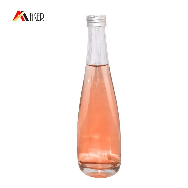 Factory custom empty 300ml clear empty classical sparkling fruit wine transparent glass bottle with aluminum screw cap