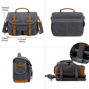 Sac à bandoulière en toile et cuir de vache pour appareil photo, sacoche pour accessoires de photographie, étuis d'appareil photo - Product Image 2