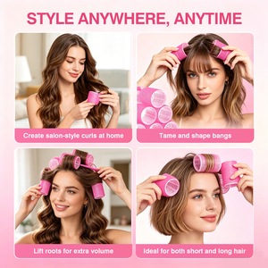 Set di bigodini per capelli senza calore rosa con velcro e fermagli, all'ingrosso - Product Image 5