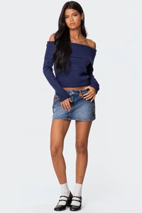 Pull en tricot à manches longues et épaules dénudées élégant et tendance pour femmes, haut uni pour l'automne et l'hiver, nouveau style, hauts en <span class=keywords><strong>crochet</strong></span> - Product Image 5