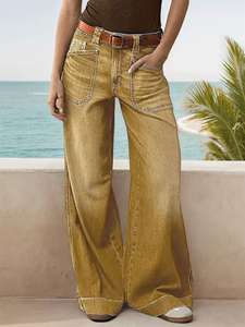 <span class=keywords><strong>Jeans</strong></span> Denim a Gamba Larga e Vita Media con <span class=keywords><strong>Tasche</strong></span> <span class=keywords><strong>Senza</strong></span> Cintura - Product Image 5