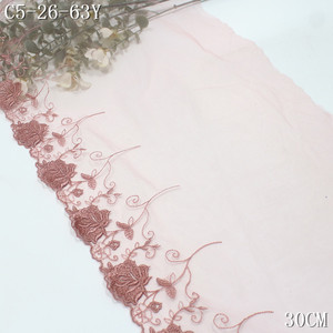 Encaje Bordado de Poliéster de 30 cm con Borde de Malla Floral <span class=keywords><strong>Rosa</strong></span>, Precio de Fábrica, para Vestidos de Mujer, Accesorios Textiles - Product Image 1