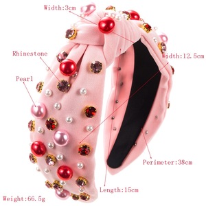 Bandeau à la mode rose et multicolore pour femme avec noeud en strass perlé Bandeaux en cristal noués larges pour les filles - Product Image 2