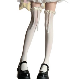Lolita Over The <b>Knee</b> <b>Socks</b> Black Lace Bow Transparent Nylon Women Summer Elegant Style <b>High</b> Thigh Long <b>Socks</b> - Product Image 4