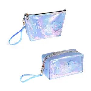 Holographic PU PVC see through sequins lipstick case travel make up organizer cosmetics beauty bag