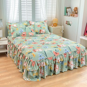 Ensemble de jupe de lit Princesse en dentelle douce pour la peau, antidérapant, pour tailles Full, Queen, King, comprenant un drap-housse et 2 taies d'oreiller pour chambre à coucher - Product Image 4