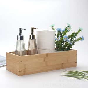 Bamboo Storage Tray Set 3Pcs Rectangle Natural Wood Color For Bathroom Household Toiletries Organization - Product Image 3