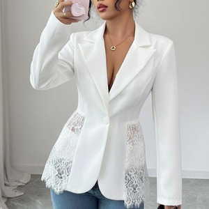 RNSHANGER Blazer da <span class=keywords><strong>Donna</strong></span> in Tinta Unita con Vita in Pizzo, Blazer Casual Slim a Linea A, Elegante Cappotto su Misura per Donne Professioniste - Product Image 6