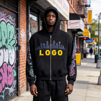 Sweat à capuche zippé en coton gaufré pour homme, coupe ample et épaisse, style streetwear, sur mesure OEM/ODM