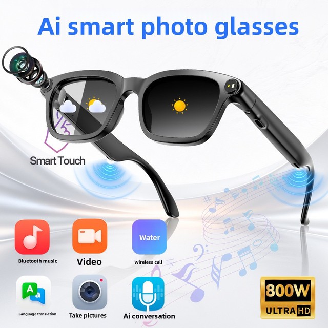 8MP Camera New Adaptive Head Circumference Size AI Smart Glasses for Music/calls Touch-button Control Language Translation AI