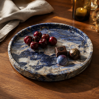 Plateau à bijoux rond WeiVibe en marbre bleu-gris, organisateur de vanité en pierre naturelle veinée, plateau de service pour salon moderne
