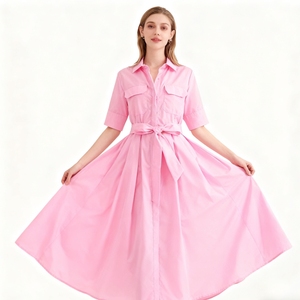 Robes chemises boutonnées à col et ceinture pour femmes, nouvelle collection printemps, vente en gros, tendance - Product Image 4