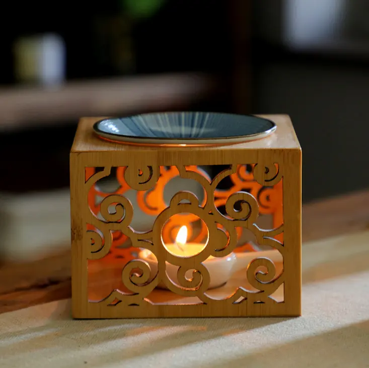 Bingkai kayu lampu aromaterapi kompor, lampu lilin minyak esensial dudukan lampu
