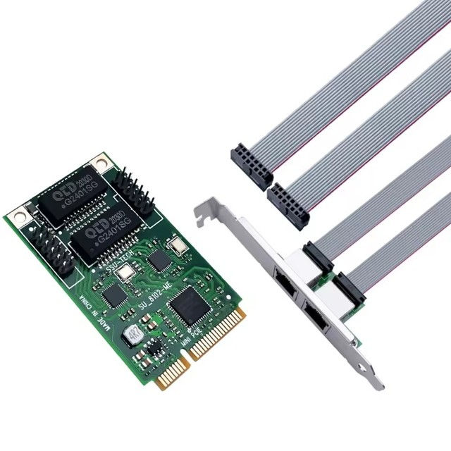 Mini PCIE to 2 Port RJ45 Network Card Network Adapter Internet Lan Adapter Ethernet Gigabit 10/100/1000Mbps ASM1182e Chip for PC