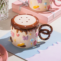 Mug en céramique fait main avec couvercle, motif cœur 3D stéréoscopique, personnalisable (couleur et logo), capacité 301-400 ml, compatible micro-ondes et lave-vaisselle