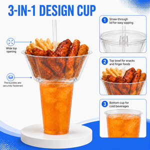 Gobelet jetable 3-en-1 en plastique PP avec couvercle bol à collation, transparent/givré, sans BPA, qualité alimentaire, pour boissons froides, thé au lait Boba, et hotpot - Product Image 2