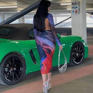 Conjunto de 2 Piezas Personalizado para Mujer 2026, Falda Maxi de Malla de Manga Larga, Estampado por Sublimación, Spandex, Poliéster, Transpirable, Trajes de Vacaciones - Product Image 2