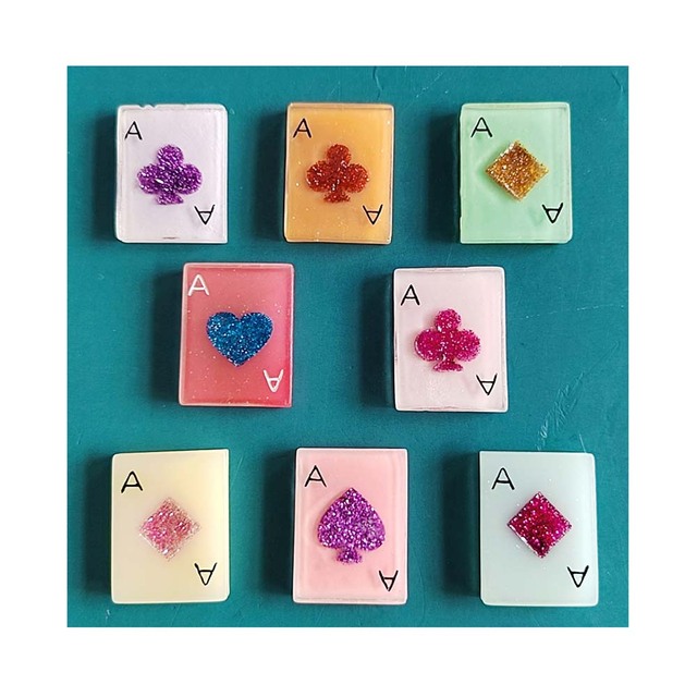 Colorful Acrylic Glitter Poker Playing Card Planar Resin Charms for DIY Crafts Deco Parts Accessories