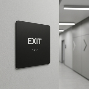 Panneau de sortie accessible au braille conforme ADA, panneaux d'évacuation tactiles noirs avec braille - Product Image 2