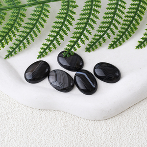 천연 블랙 레이스 마노 광택 플랫 백 부드러운 블랙 타원형 볼록 원형 느슨한 보석 잘라 블랙 마노 - Product Image 6