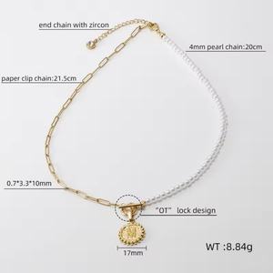 Collar de Perlas con Hebilla OT de Acero de Titanio, Collar con Colgante de Letra de Acero Inoxidable 18K para Mujer, Joyería de Moda - Product Image 5