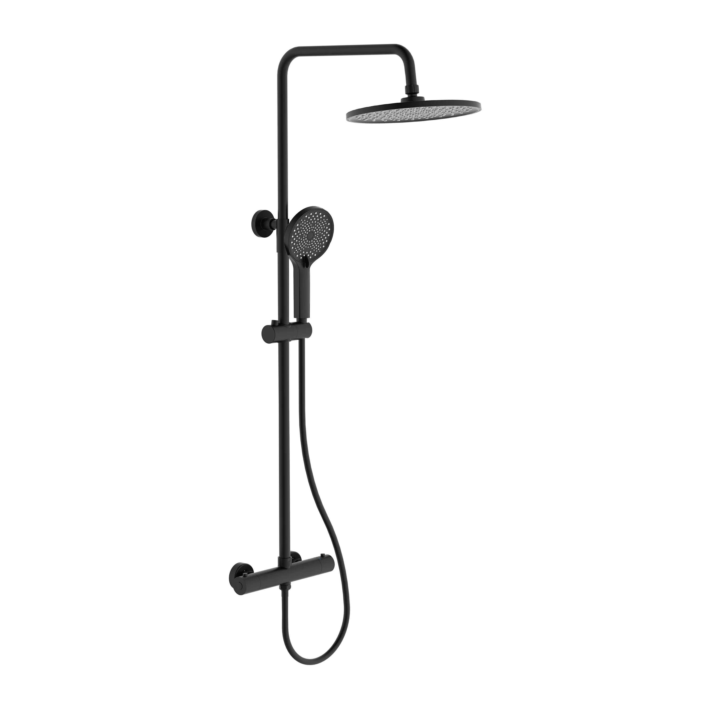 Grifo de ducha de latón con lluvia para baño, juego de ducha termostática con 2 funciones, color negro mate, gran oferta