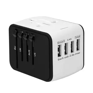 AC Plug Adapter 4 Usb Voor Wereldwijde Reizen Usa Europe Eu Uk Aus Universele Reisadapters Wereldwijd