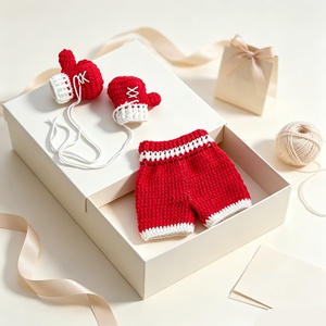 Nouvel ensemble de photographie pour nouveau-nés, accessoires tricotés, <span class=keywords><strong>Crochet</strong></span> fait main bleu 'Boxing King' - Product Image 5