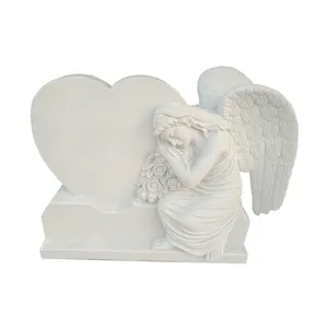 יד מגולף שיש טבעי אבן אנדרטה & לבן מלאך השיש מצבה אירופאי סגנון מלאך צלב קברות מצבת