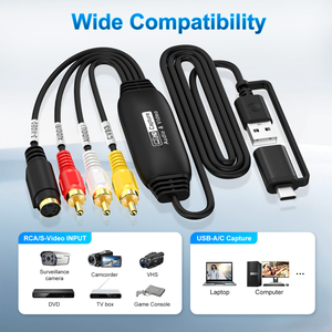 <span class=keywords><strong>C</strong></span>âble de capture vidéo pour caméscope <span class=keywords><strong>VHS</strong></span> DVD, 1080p USB2.0 AV <span class=keywords><strong>S</strong></span>-Video avec adaptateur Type-<span class=keywords><strong>C</strong></span> - Product Image 4