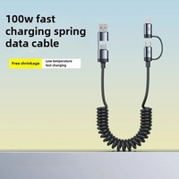 Câble de données rétractable 2-en-2 de 100W pour voiture, compatible Apple Type-C Huawei 6A, 1,5 mètre, charge rapide