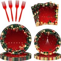 100 pièces de fournitures pour fête de Noël, pour 25 personnes, rouge et vert, vaisselle jetable durable en carton, comprenant des assiettes en papier
