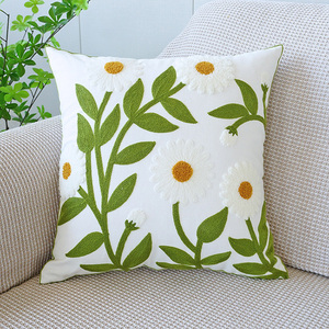 Funda de cojín decorativa de granja bordada con flor de pato amarillo, funda de cojín de lona de algodón para dormitorio - Product Image 4