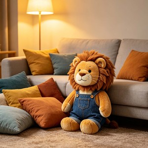 Adorabile Peluche di <span class=keywords><strong>Leone</strong></span> in Salopette di Jeans, Morbido e Soffice Pupazzo di <span class=keywords><strong>Leone</strong></span> Imbottito, Regalo Personalizzato per Bambini - Product Image 4