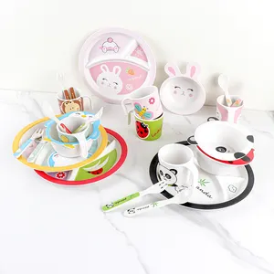 Hot-Selling Melamine Servies Set 5 Stks Kids Bordjes Cups Food Grade Eco Vriendelijke Plaat Set Serviesgoed Met Doos