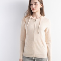 Cardigan zippé à capuche en laine pour femme, pull tricoté à manches longues avec poignets élastiques et ourlet côtelé, tricot chaud
