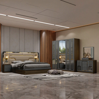 Ensemble Complet de Meubles de Chambre King Size en Bois de Luxe, Cadre en Bois, Rangement Intégré, LED Moderne et Simple