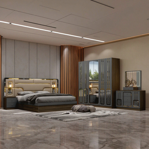 Ensemble Complet de Meubles de <span class=keywords><strong>Chambre</strong></span> King Size en Bois de Luxe, Cadre en Bois, Rangement Intégré, LED Moderne et Simple - Product Image 4