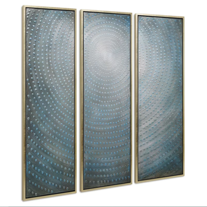 Moderne Extra Large 3 Panneau Encerclé Abstrait Point Bleu Peintures Lourdes Toile <span class=keywords><strong>Peinture</strong></span> À L'huile pour La Maison Chambre Mur Art Décor - Product Image 5