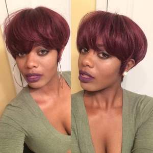 Bas prix de gros 99j rouge couleur vrai cheveux humaine bresilienne perruque coupe courte pixie Bob cheveux humains pour femme - Product Image 3