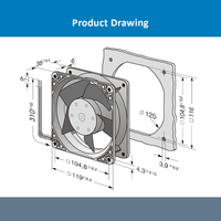 Ventilateur de refroidissement DC industriel à roulement à billes, pales en plastique, 24VDC 30W 6800RPM, 120x120x38mm, pour armoire d'onduleur, électrique OEM 4114N/2H4
