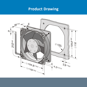 Ventilador de Refrigeración Industrial para Gabinete Inverter, ebmpapst 4114N/2H4, 120x120x38mm, 12038, 24VDC, 30W, 6800 RPM, Rodamiento de Bolas - Product Image 4