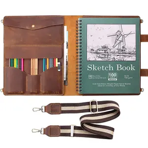 Personalizado Handmade Couro Sketchbook capa Artista Esboço Pad Titular para Top Spiral Bound Esboço livro Com Desenho Livro Estojo