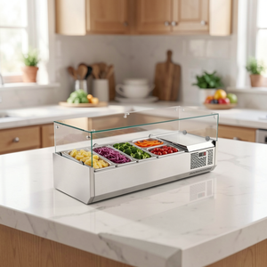 Refrigerador <span class=keywords><strong>de</strong></span> mostrador con vitrina para preparación <span class=keywords><strong>de</strong></span> ensaladas, ideal para cafeterías y <span class=keywords><strong>restaurantes</strong></span>, mantiene los ingredientes frescos y visibles - Product Image 1