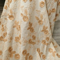 Tissu en coton peigné à motifs floraux dorés 60*60, tissu brodé 3D pour accessoires vestimentaires, textile de maison