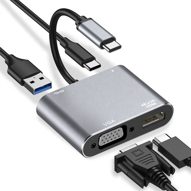 KSIN USB C to VGA HDMI Adapter Type C to 4K HDMI Extender Cable to 1080P VGA  USB 3.0 USB C PD Charging Port for MacBook